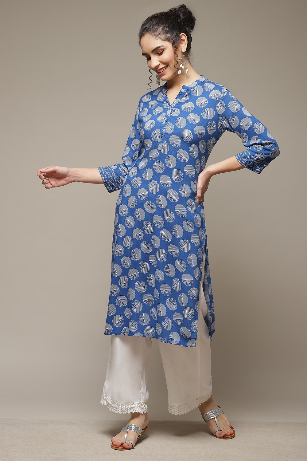 Blue LIVA Straight Kurta image number 0